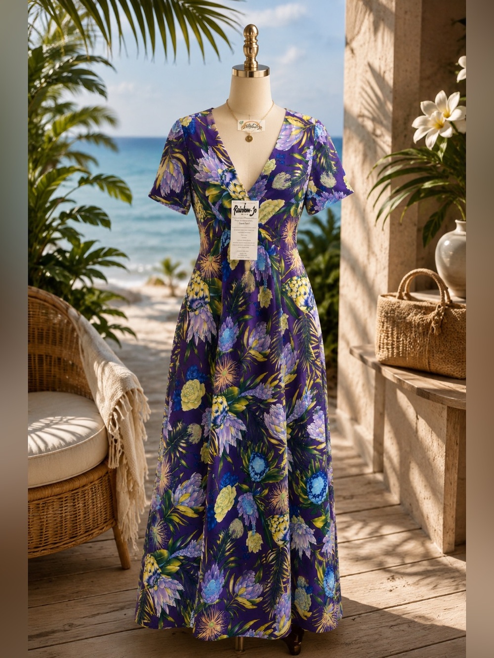 Rainbow Jo Tropical Floral Hawaiian Cotton Dress NWT Purple Size Small